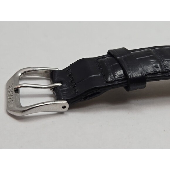 Fossil Steel Dual Time Tank 23mm Watch Silver Black Leather Quartz New Battery - Picture 10 of 13